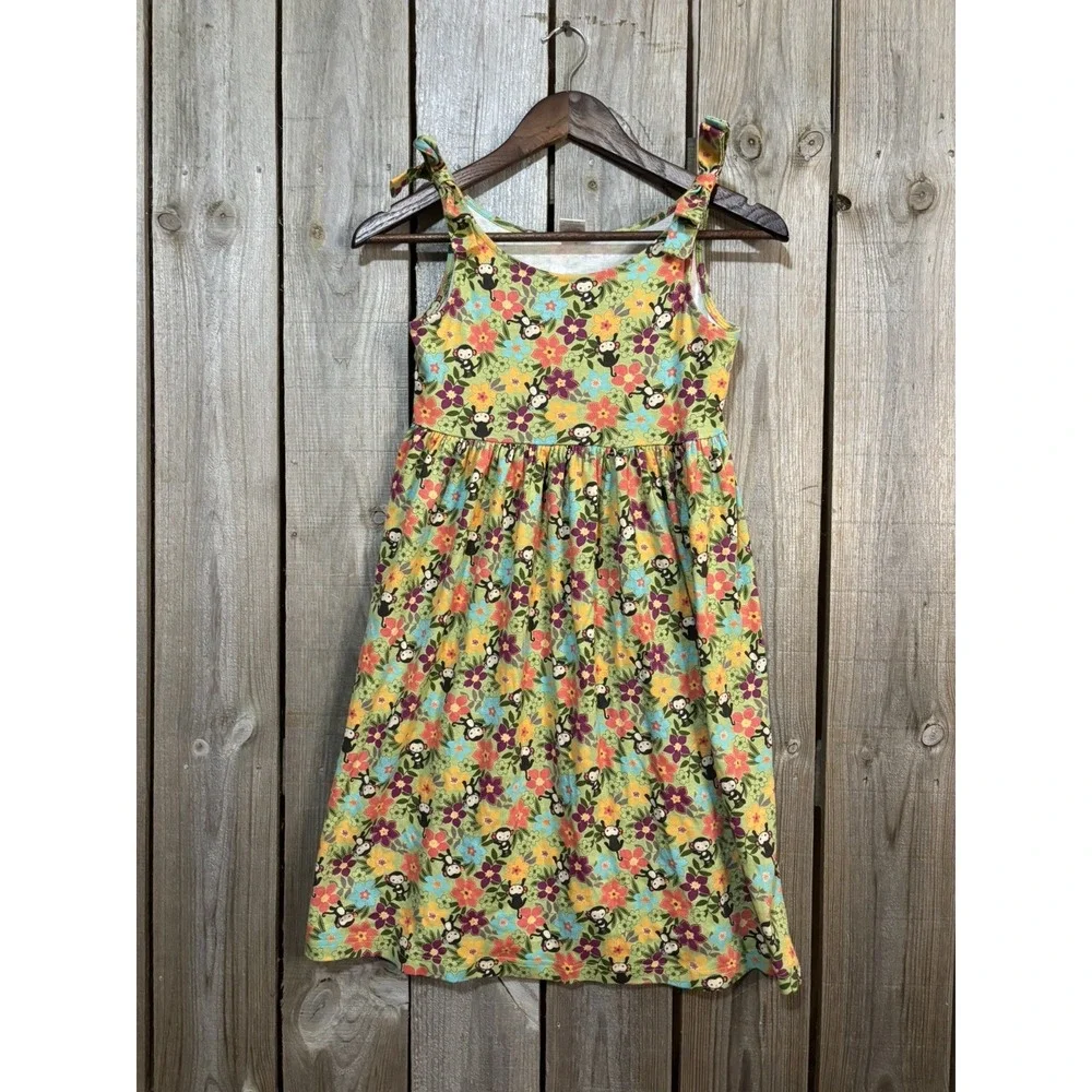 Gymboree Girls Monkey Floral Dress Size 12‎ Green Cotton Sleeveless